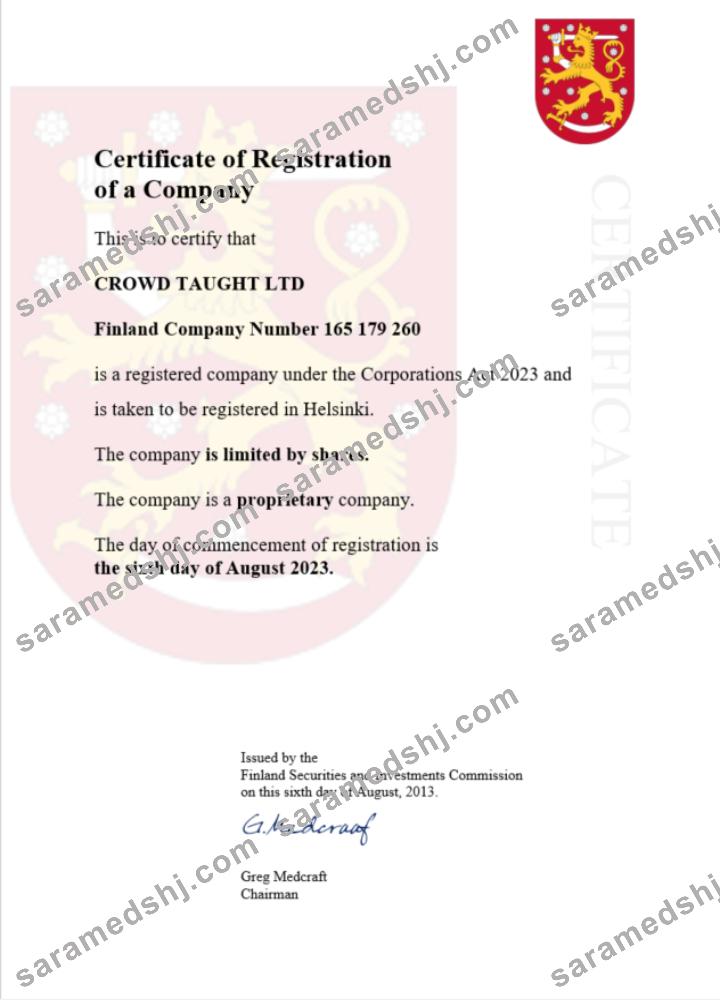 Finland certificate of registration Word and PDF template